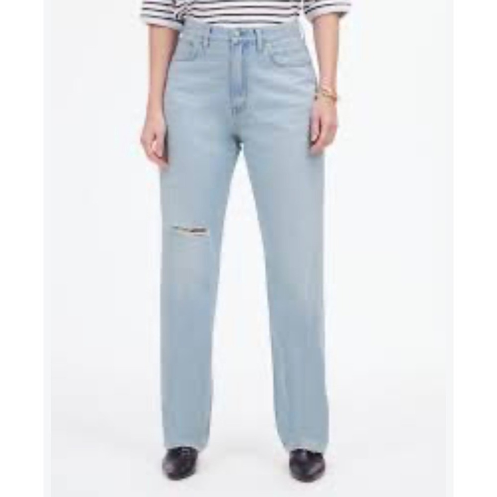 NWT Madewell 90s Straight Jeans High Rise Light Wash Distressed Knee Size 32 NEW